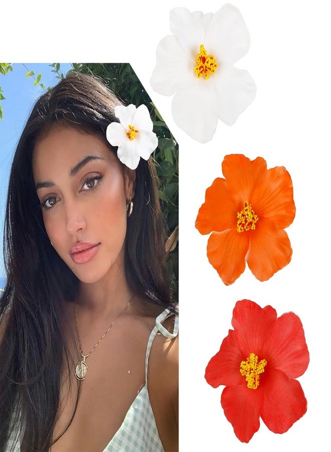 TEBIEKOY 3Pcs Hawaiian Flower Hair Clips for Women Plumeria Hibiscus Hair Clip 3.5 Inch Artificial Flower Clips for Vacation Party Beach Accessories - Image 1
